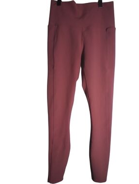 Alia Ribbed High-Waist Leggings - Dusty Brown Ribbed Pull On Size S Pockets